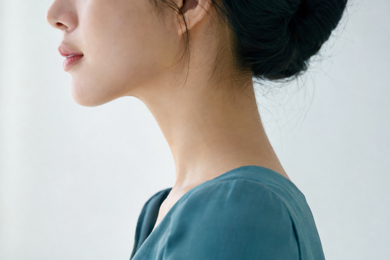 턱선과 목선이 드러난 옆모습