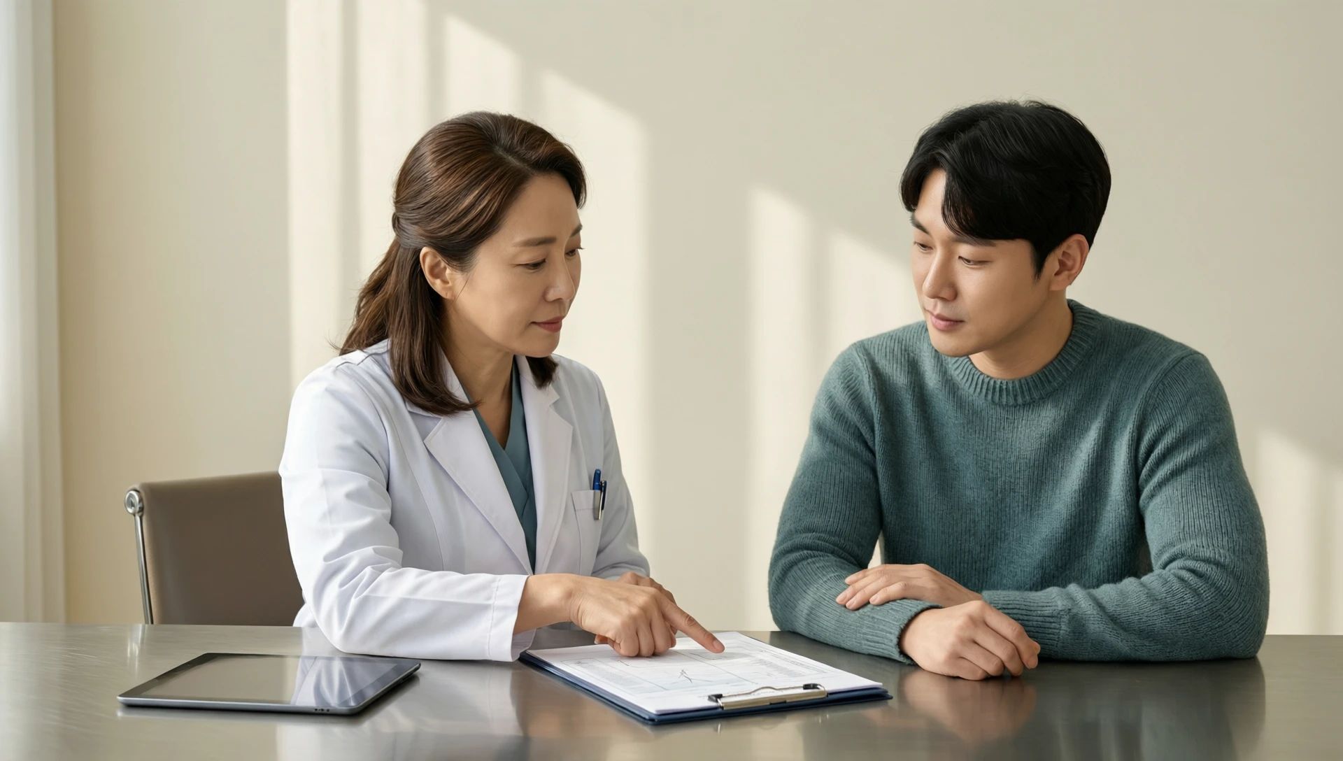 상담실에서 마주 앉아 이야기하는 모습